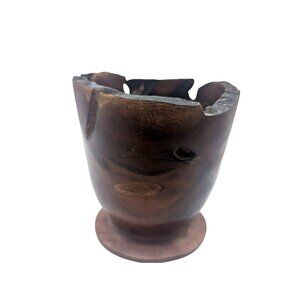 Handcrafted Decorative Wooden Planter Vase With Natural Edge Walnut?  6" Tall